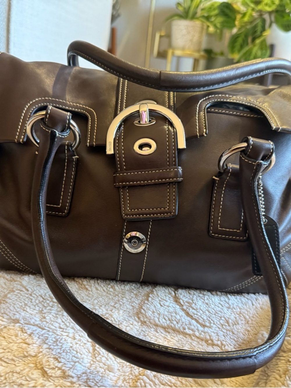 NWOT Classic Coach Vintage Dark Brown Leather Hobo Hampton Handbag - Picture 2 of 12